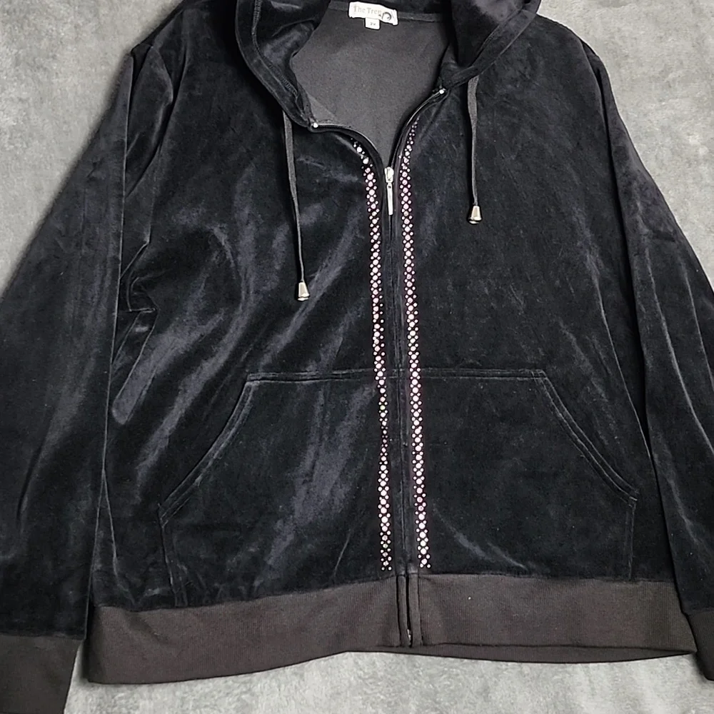 Black Velvet zip-up hoodie with Rhinestones. Size 2X Women's - Picture 5 of 9